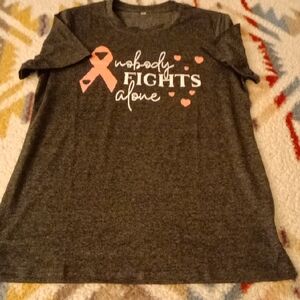 Charcoal Kids Tee with Pink Ribbon Graphic